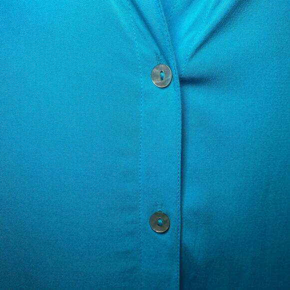 NWT Chico's Women's size 0 Small Rayon Bright Blue Long Oversized Button Up Top - Picture 4 of 9
